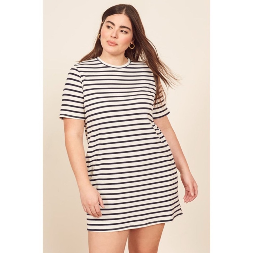 Reformation Charli Ribbed Ceto Stripe T Shirt Mini Dress Pockets Size Small